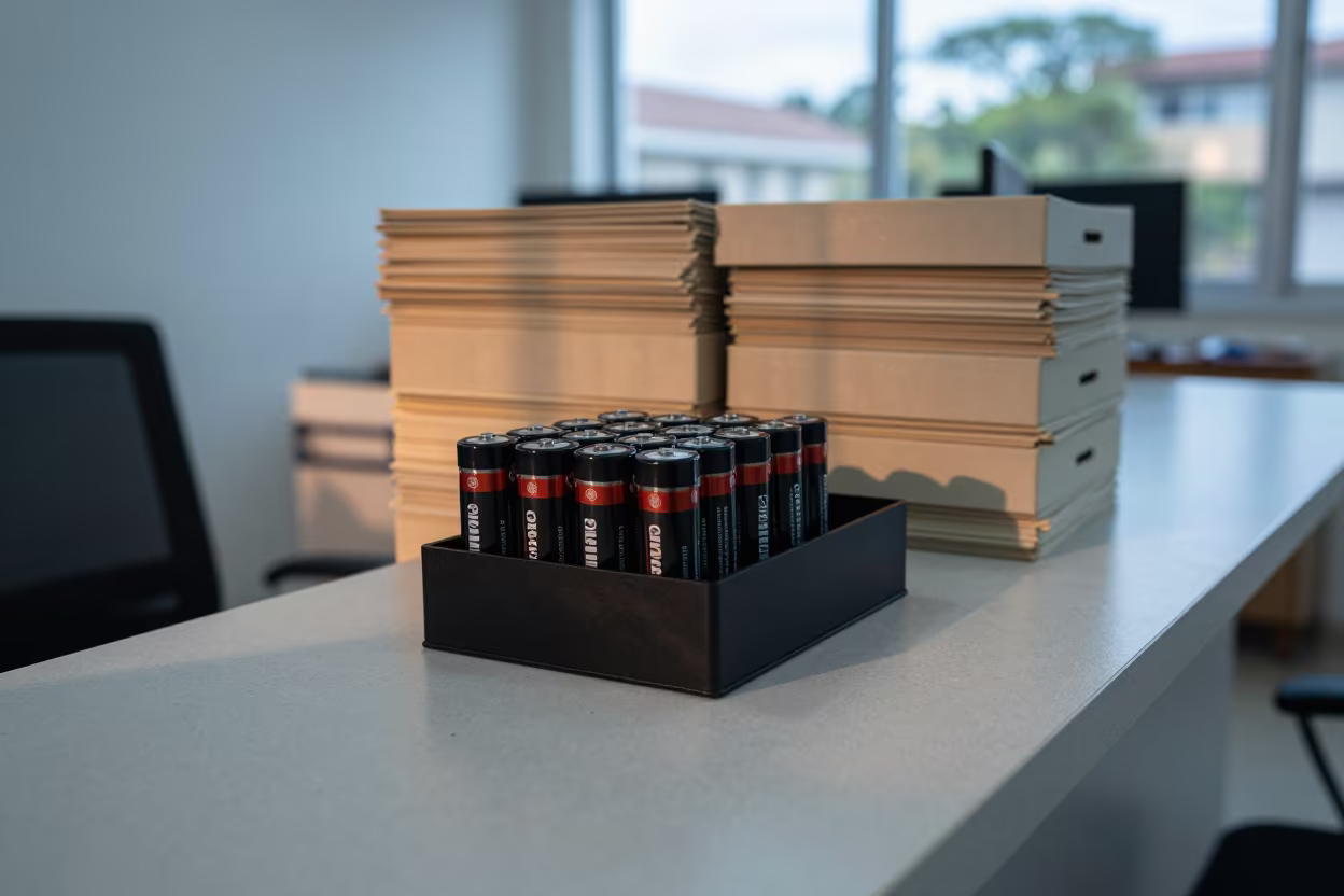 Battery Caddy on Reception Desk Near Petion-Ville in at an office reception desk near Pétion-Ville