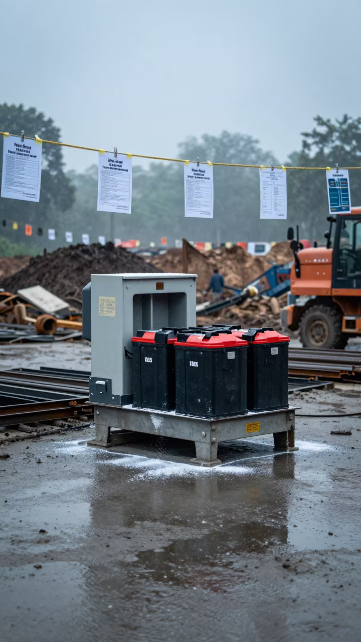 Battery Caddy Slab Scanner at Nagpur Dawn in inside a taped-off excavation edge in Nagpur