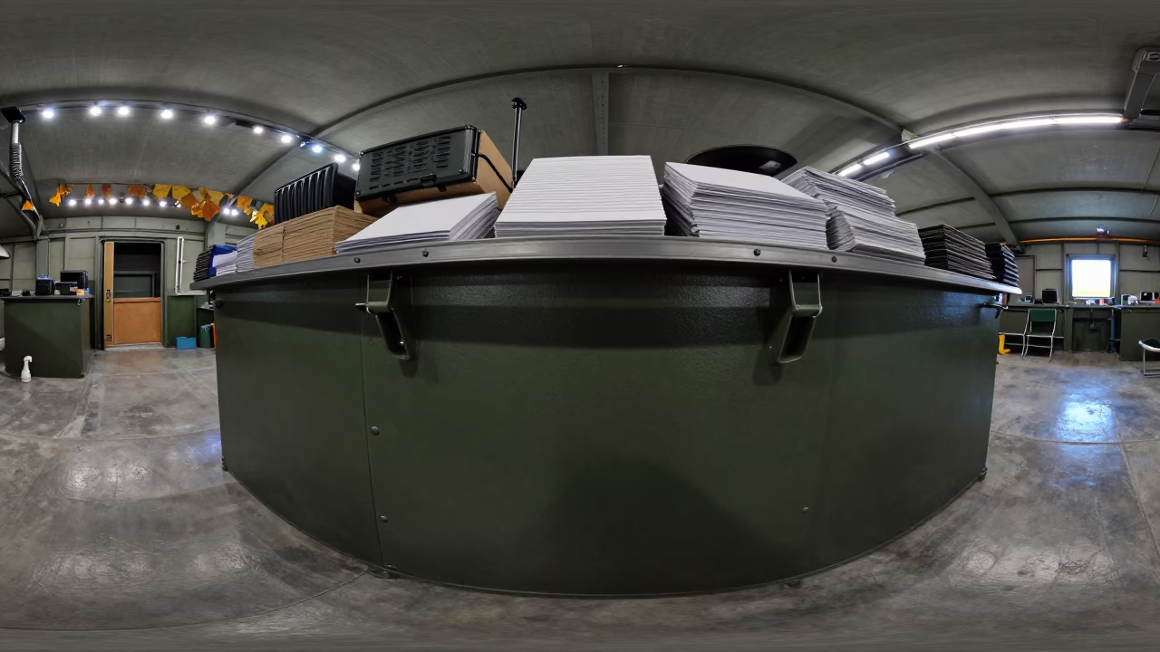 Battery Cup on Desk in Taiyuan Command Post in inside a command post near Taiyuan