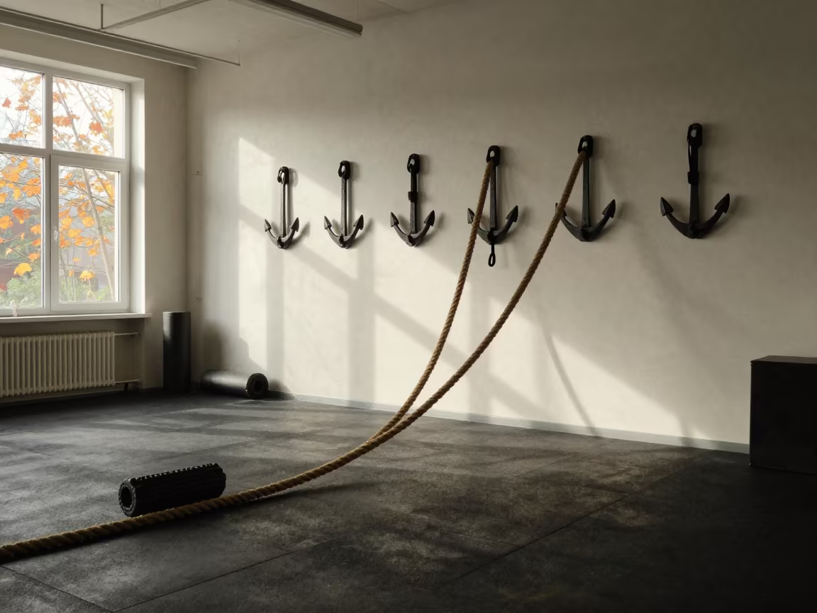 Battle Rope Anchor Wall in Würzburg Recovery Lounge in inside a recovery lounge beside foam rollers near Würzburg