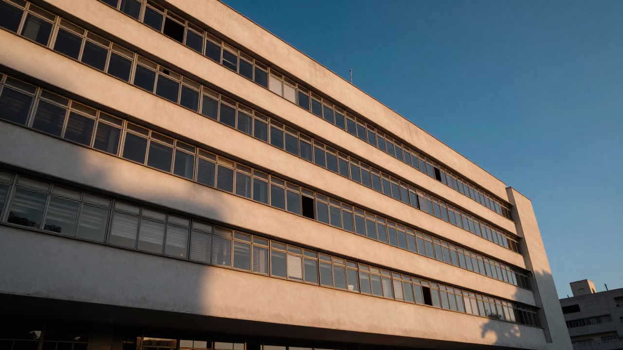 Bauhaus School Building Geometric Windows at Nautical Dawn in São Paulo Brazil in in São Paulo, Brazil