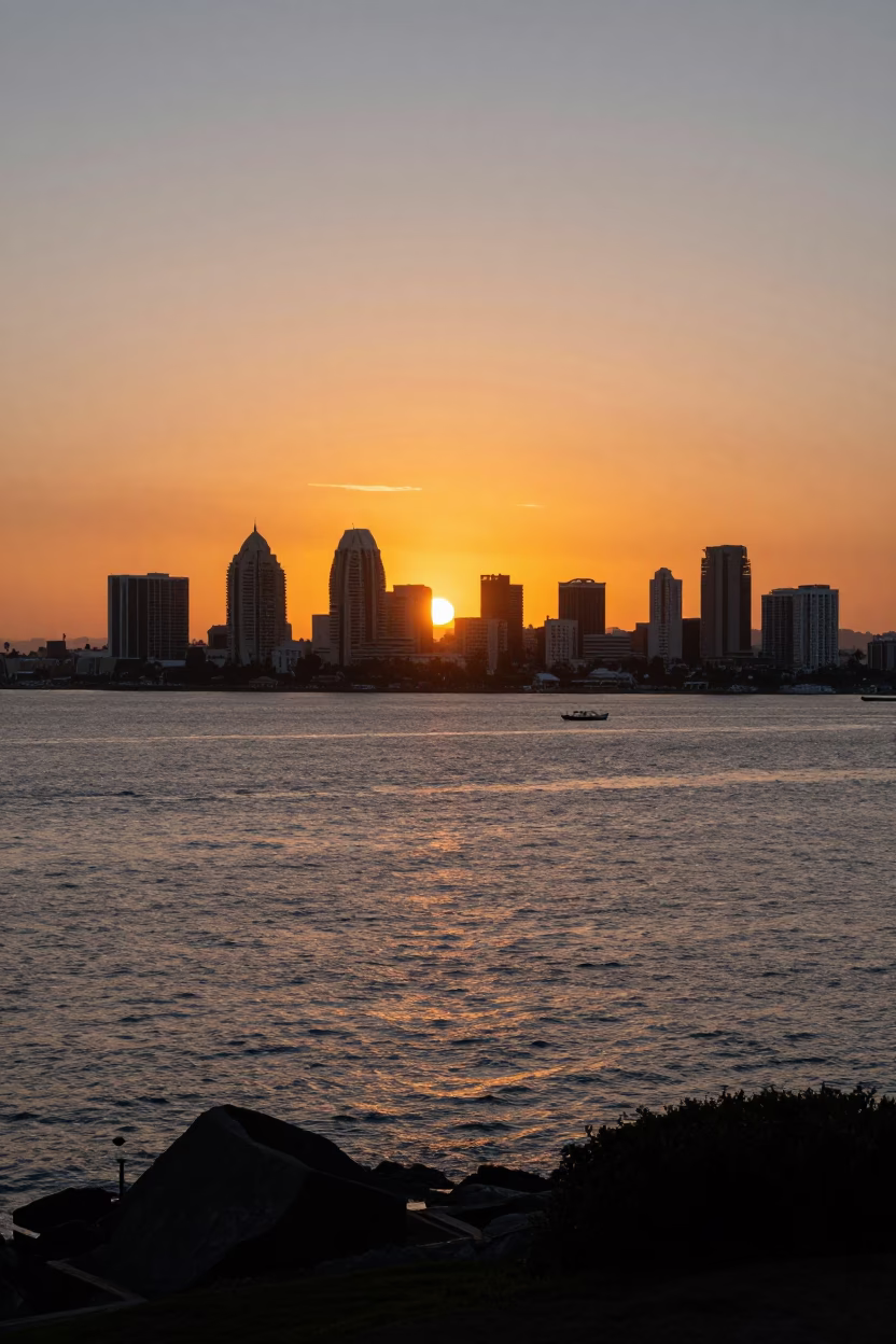 Bay at Sunset Light in San Diego in in San Diego, California, United States