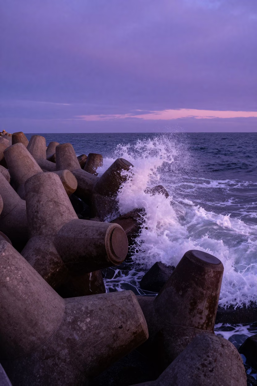 Bay Breakwater Tetrapods at Indigo Twilight After Sunset in San Diego in in San Diego, California, United States