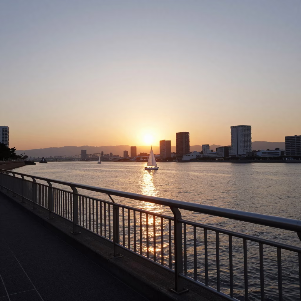 Bay in Osaka at Sunset Light in in Osaka, Japan