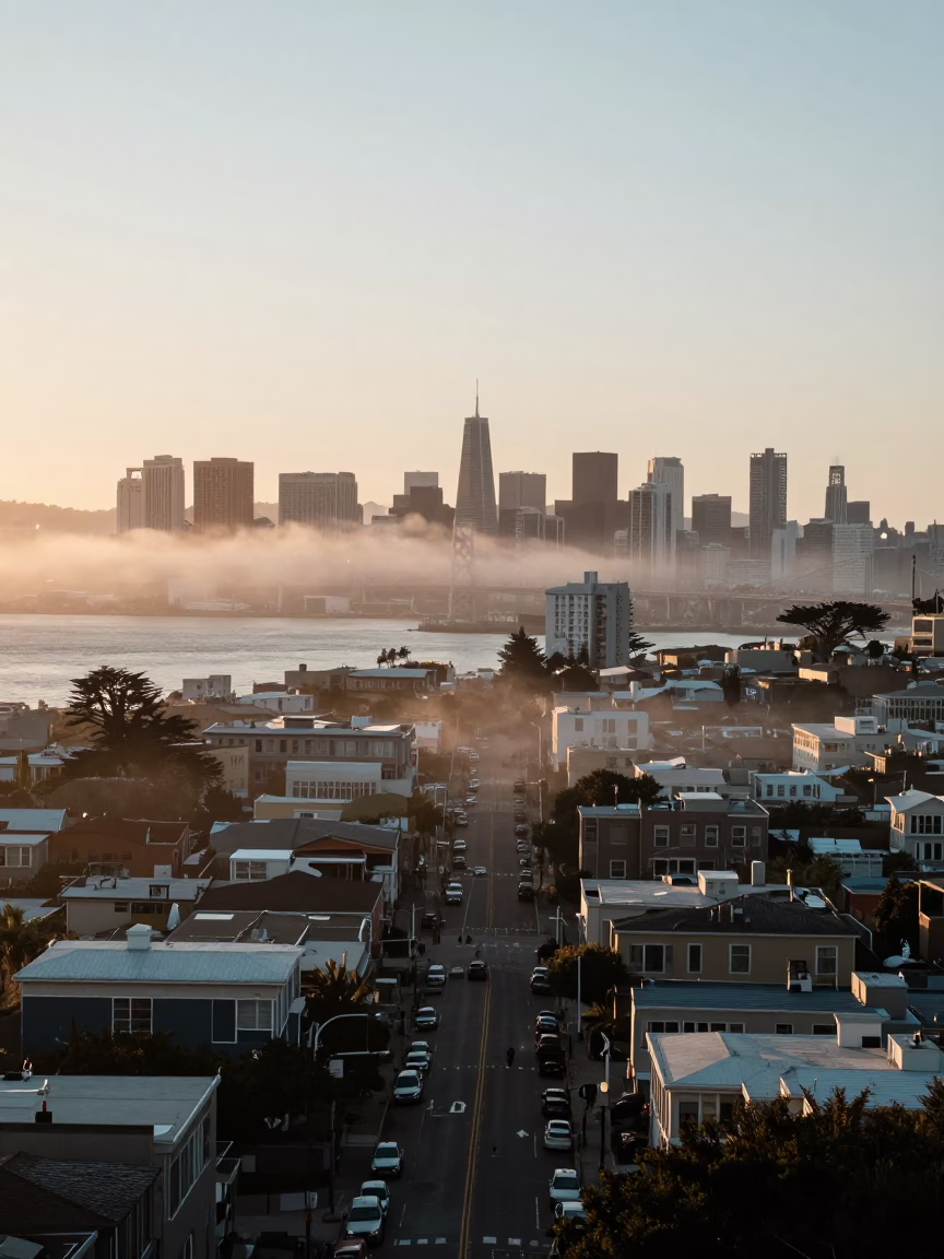 Bay just after sunrise in San Francisco in in San Francisco, California, United States
