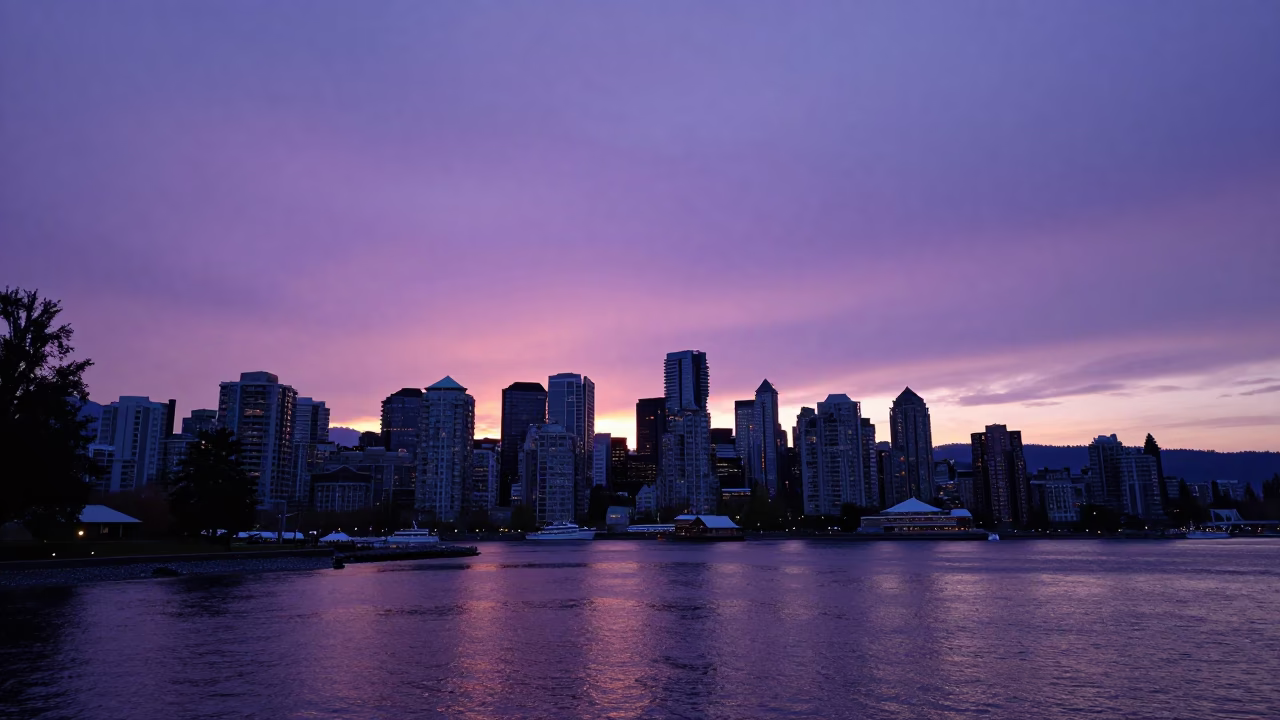 BC Downtown Skyline And Harbour From Stanley Park in Vancouver in in Vancouver, British Columbia, Canada