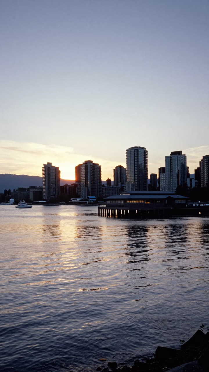 BC Skyline at Sunset Light in Vancouver in in Vancouver, British Columbia, Canada