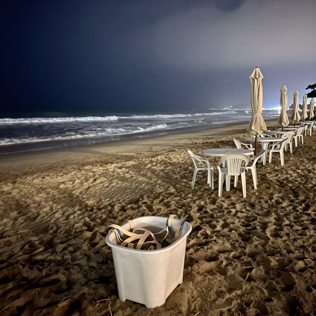 Beach Chair Strap Bin Night Salvador Cabana in along a beachfront cabana row in Salvador