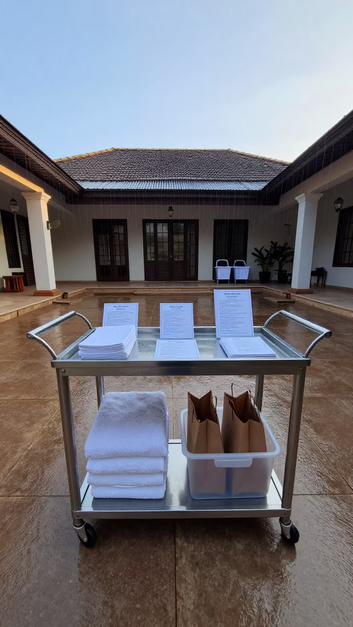 Beach Cooler Cart in Mombasa Hotel Courtyard in in a hotel courtyard prepared for dinner in Mombasa