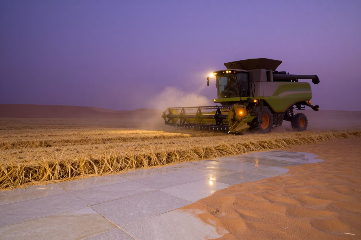 Beacon Silhouette on Dusty Field Dunes in across a harvested grain field near Anaco