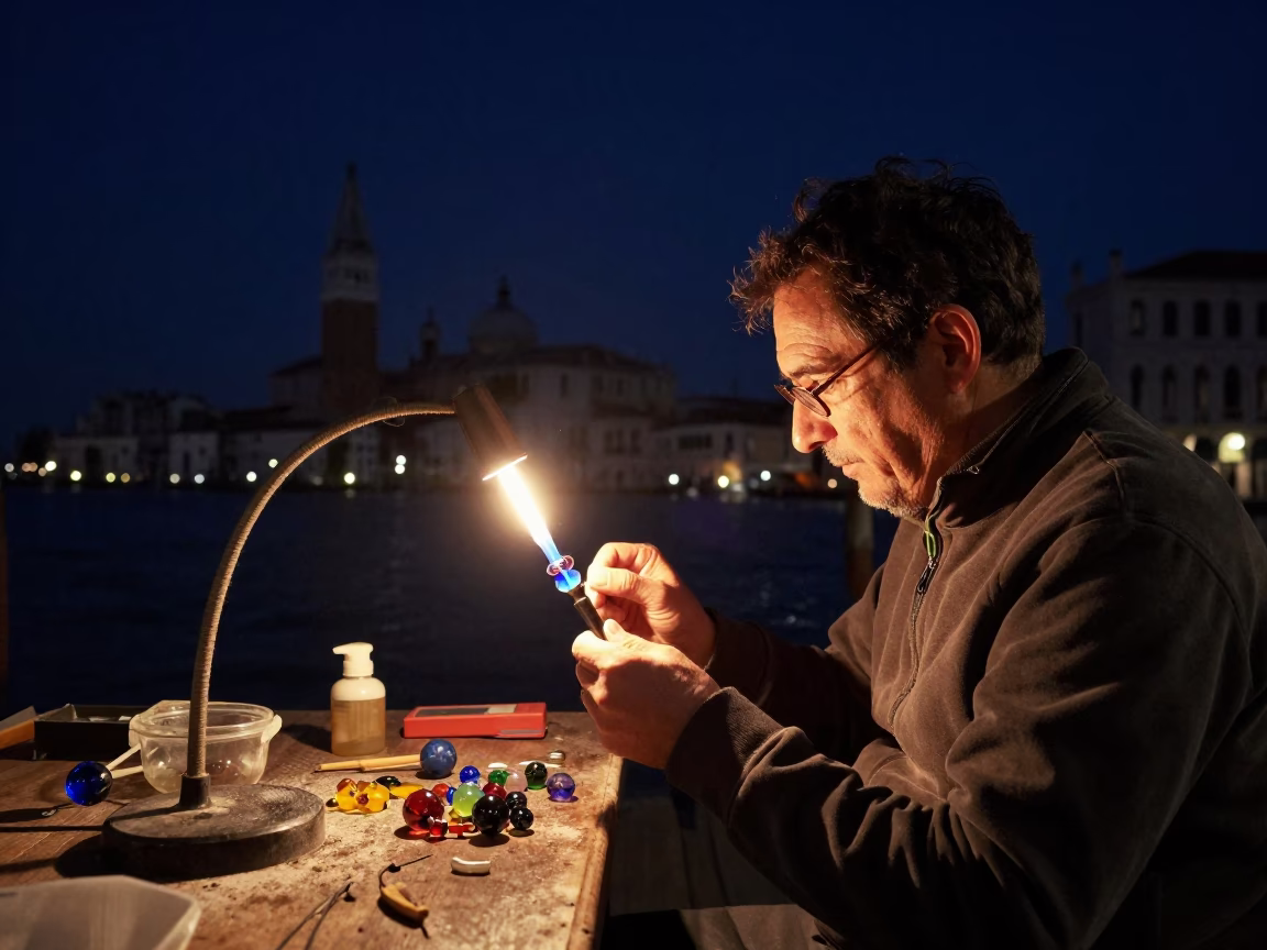 Bead Maker in Venice at The Deepest Night Sky Light in in Venice, Italy