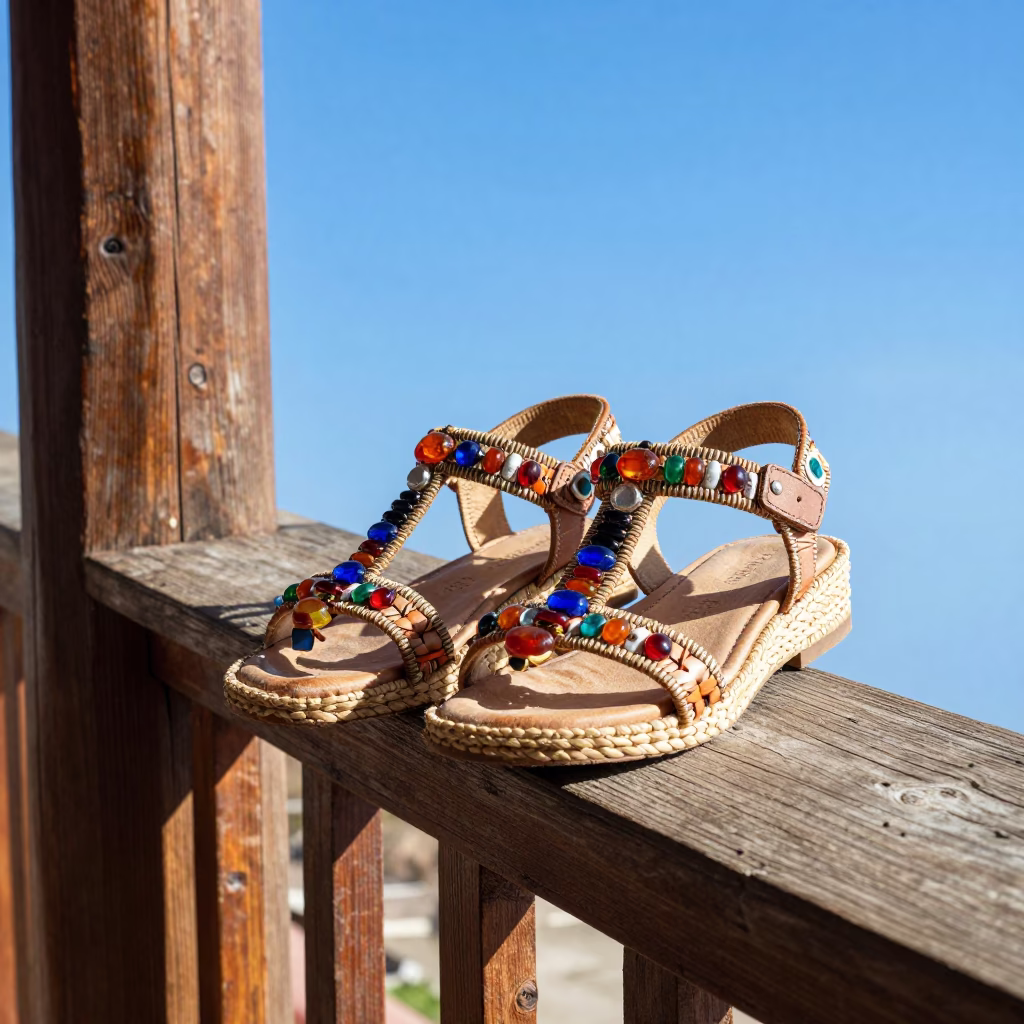 Beaded Sandals in Merida in in Merida, Mexico