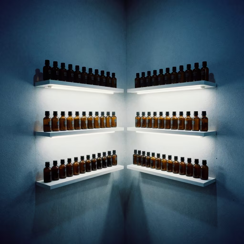 Beard Oil Tester Shelf Reset Salon Kuala Lumpur in in a beauty supply area under white LEDs near Kuala Lumpur