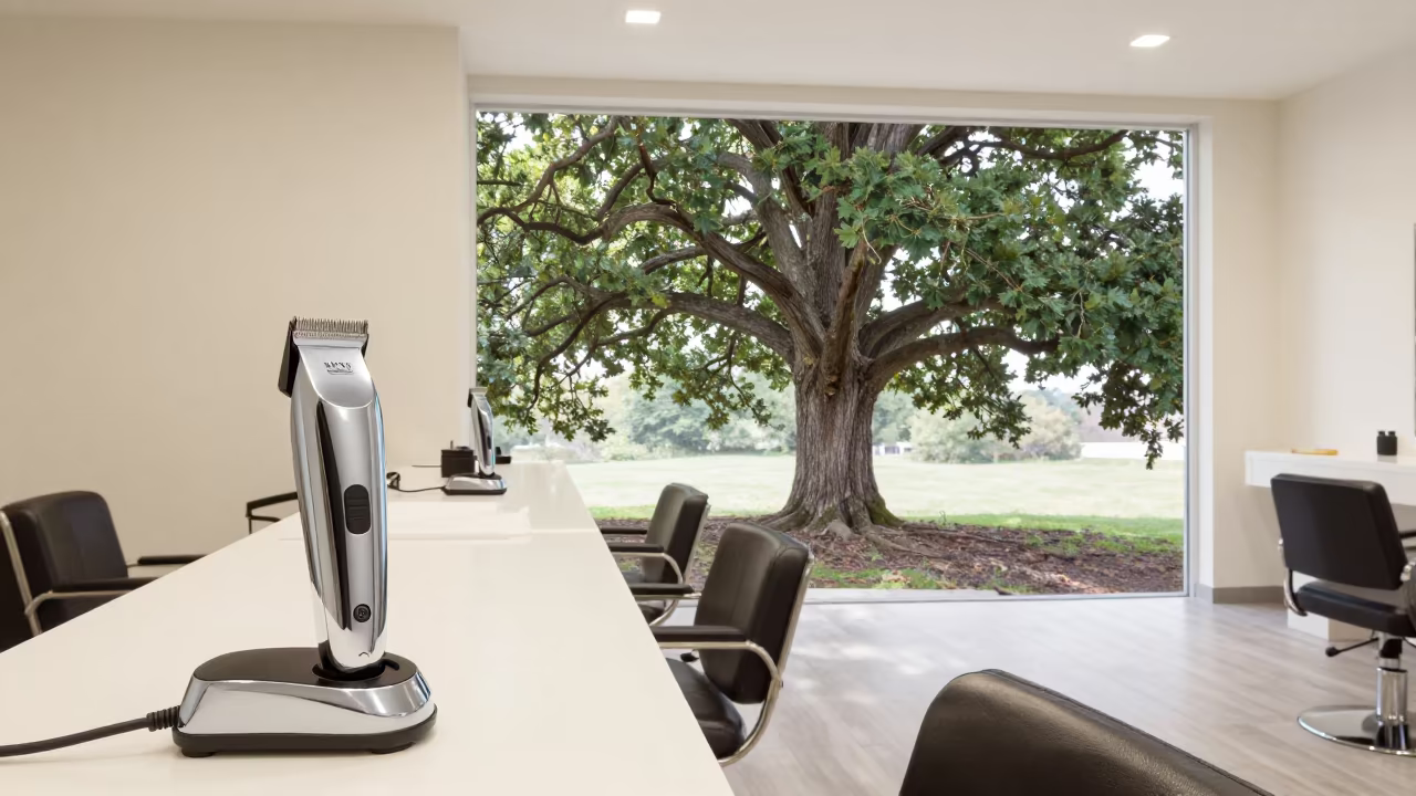 Beard Trimmer Docking with Giant Flower in Salon in inside a salon row near Victoria