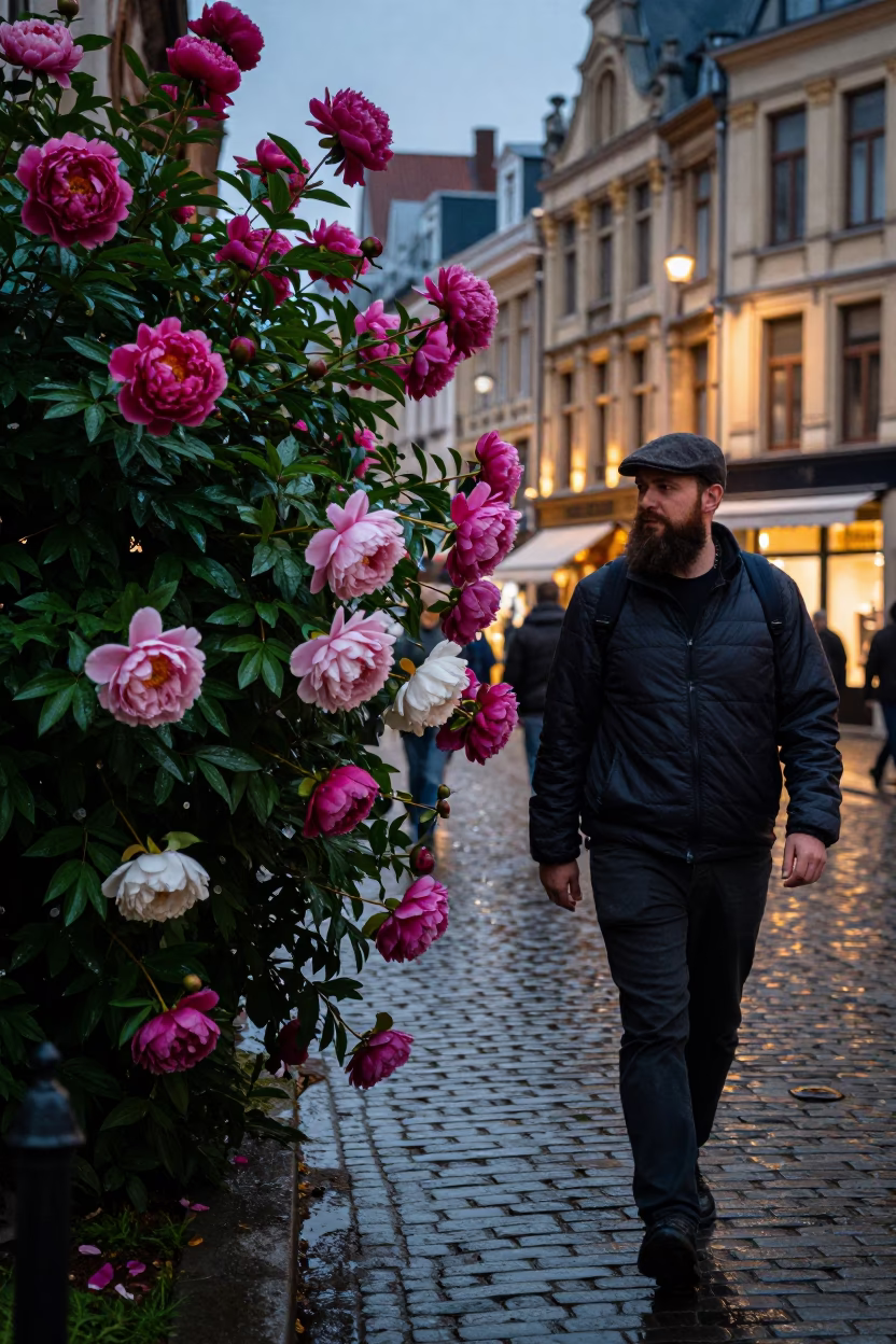 Bearded Man at Honeyed Evening Light in Brussels in in Brussels, Belgium