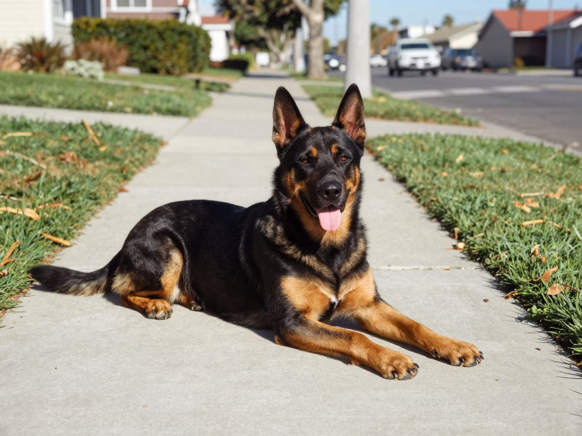 Beauceron Dog in San Diego at The Flat Glare Of Noon Light in in San Diego, California, United States