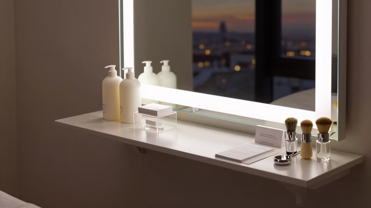 Beauty Product Return Shelf Winter Evening in inside a skincare treatment room in Birmingham