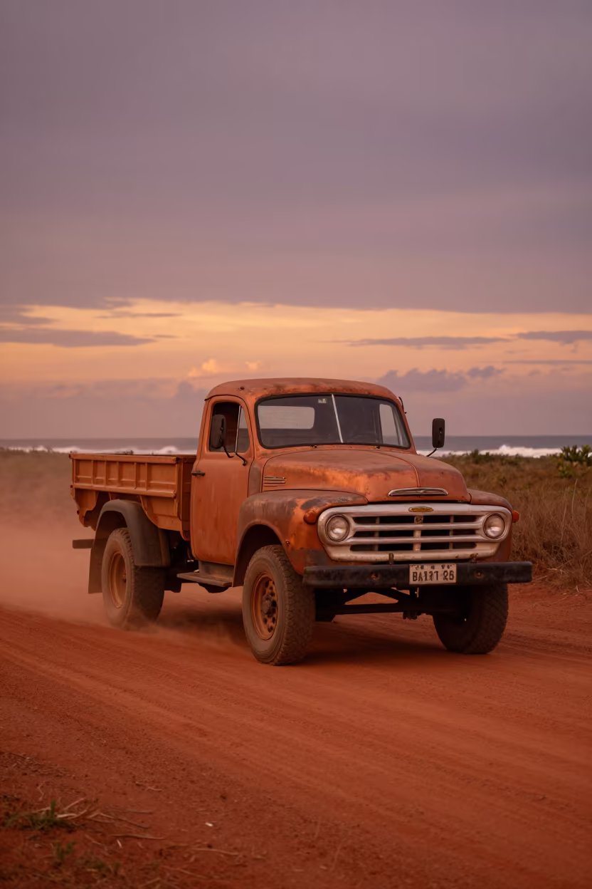 Bedford Truck on Bahia Red Dirt Highway at Dusk in in Bahia