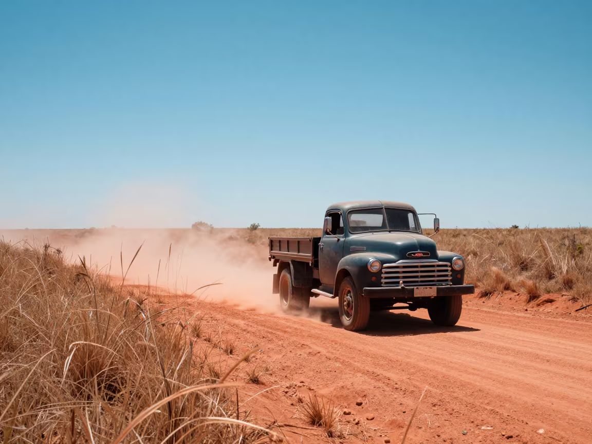 Bedford Truck on Red Dirt Highway Near Bonn in along a switchback approach near Bonn