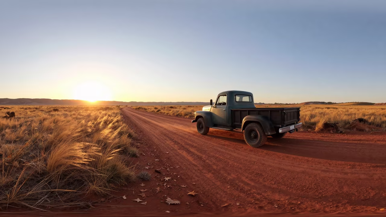 Bedford Truck on Switchback Highway at Dawn in along a switchback approach in United States