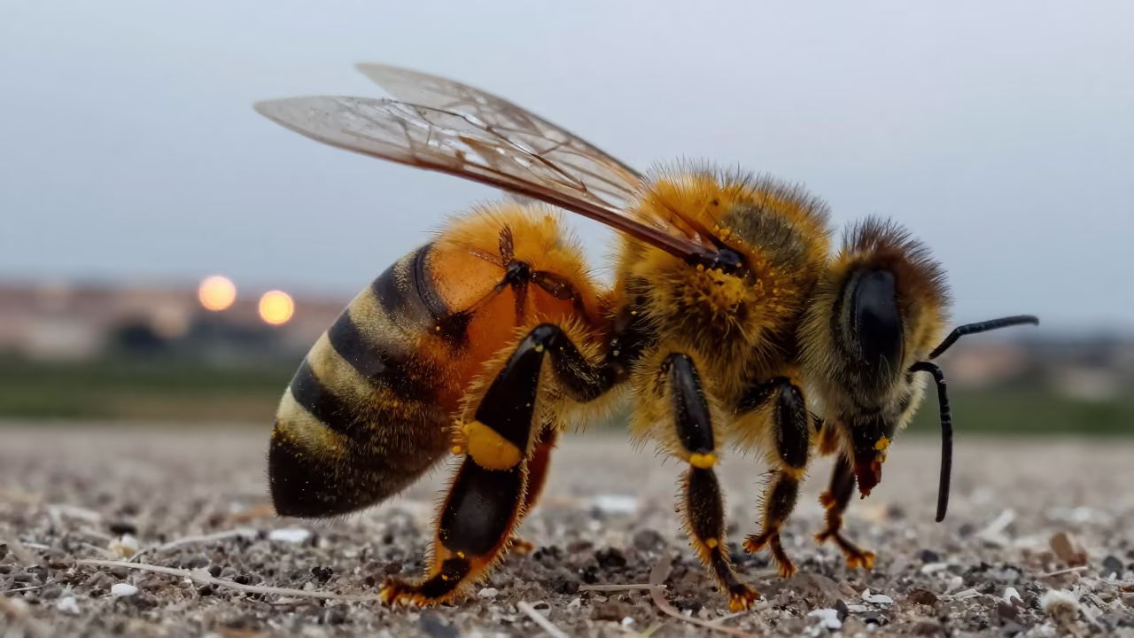 Bee Leg Pollen Detail Against Puglia Twilight in in Puglia