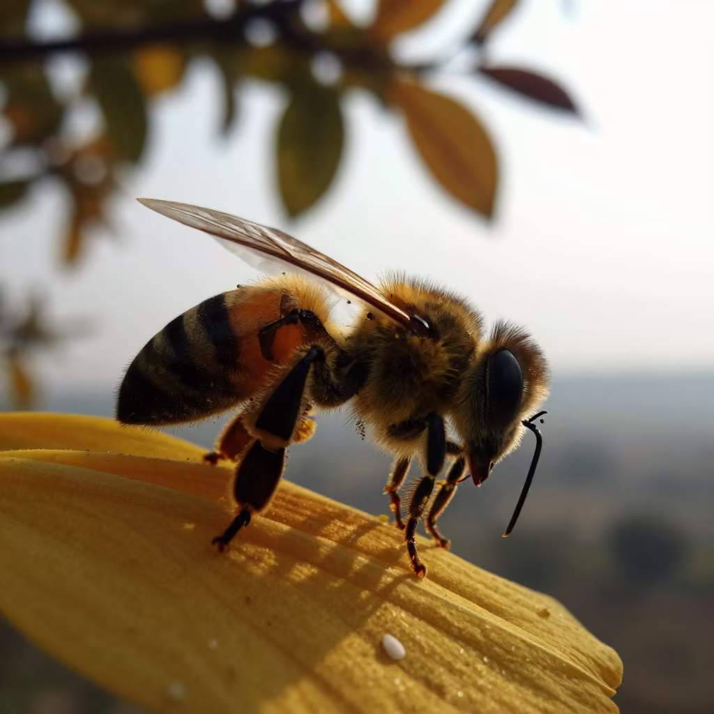 Bee Leg Pollen Dust Silhouette on Petal in on a wind-scoured ridge in Jharkhand