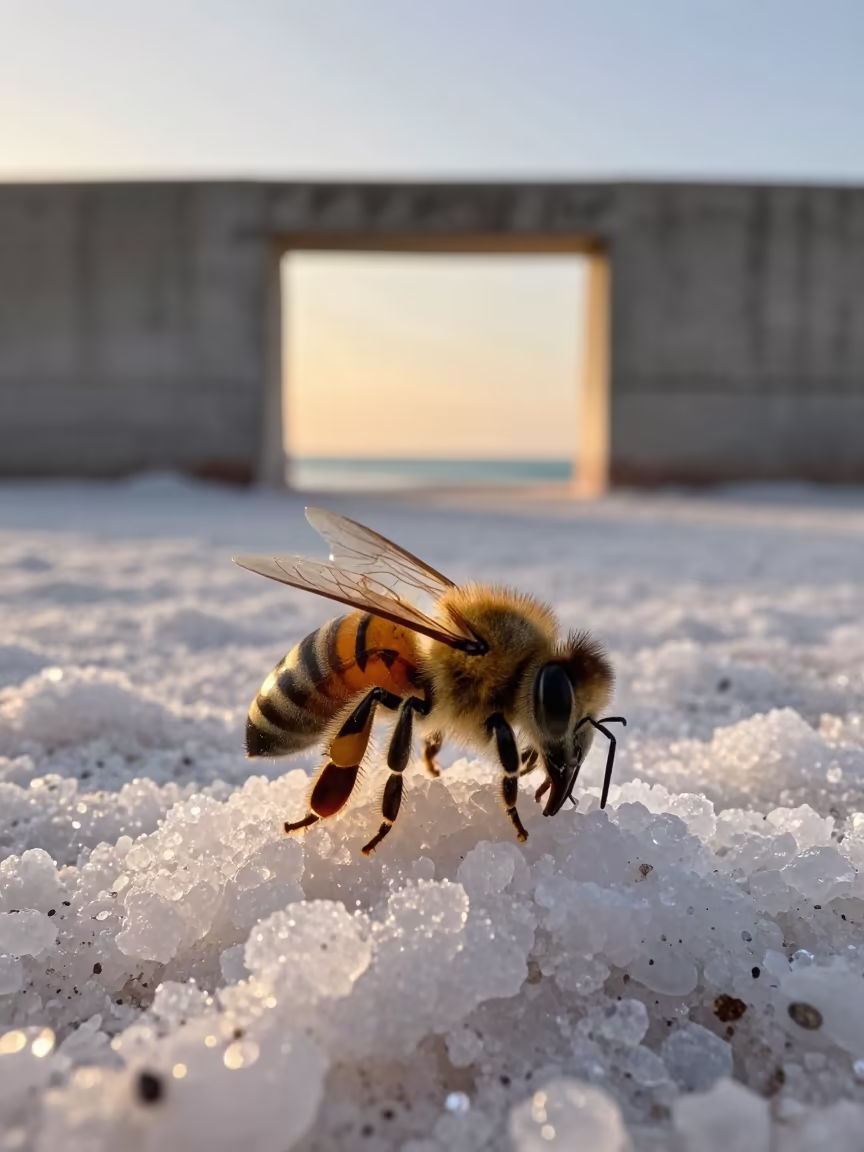 Bee Tongue Nectar Salt Crystal Ocean in on salt crystals along a pan rim near Guayaquil