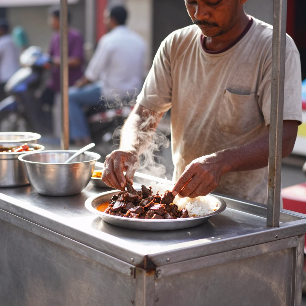 Beef Rendang in Kochi at Bright Midmorning Light in in Kochi, India