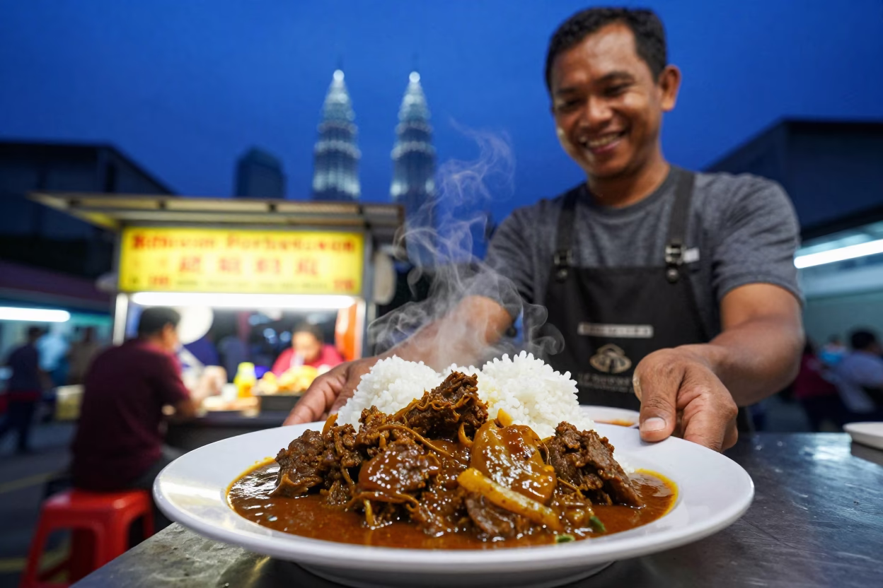 Beef Rendang in Kuala Lumpur at Blue Hour in in Kuala Lumpur, Malaysia