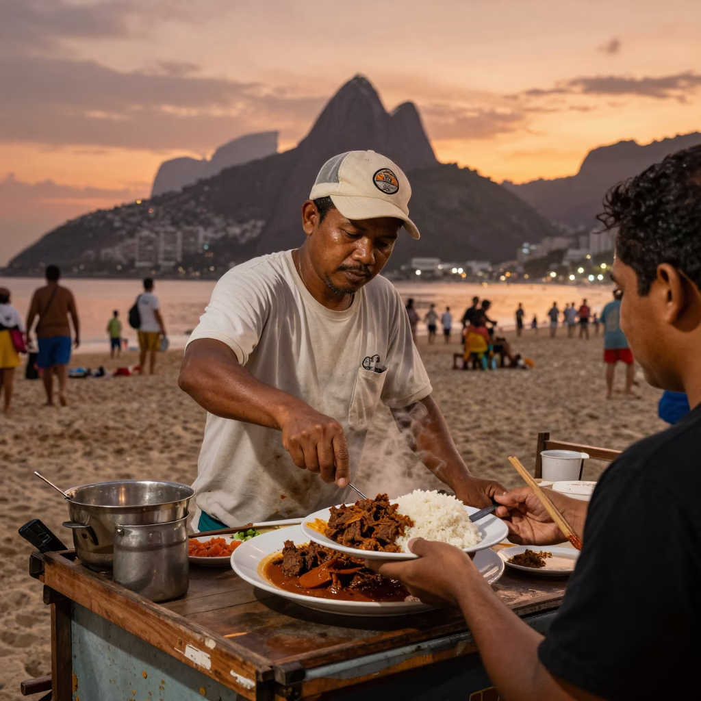 Beef Rendang in Rio De Janeiro at Copper-toned Light Before Dusk in in Rio de Janeiro, Brazil