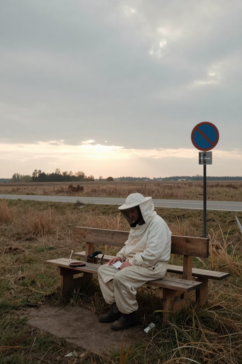 Beekeeper at Dawn Courtyard Bench Lublin in at a roadside stop near Lublin