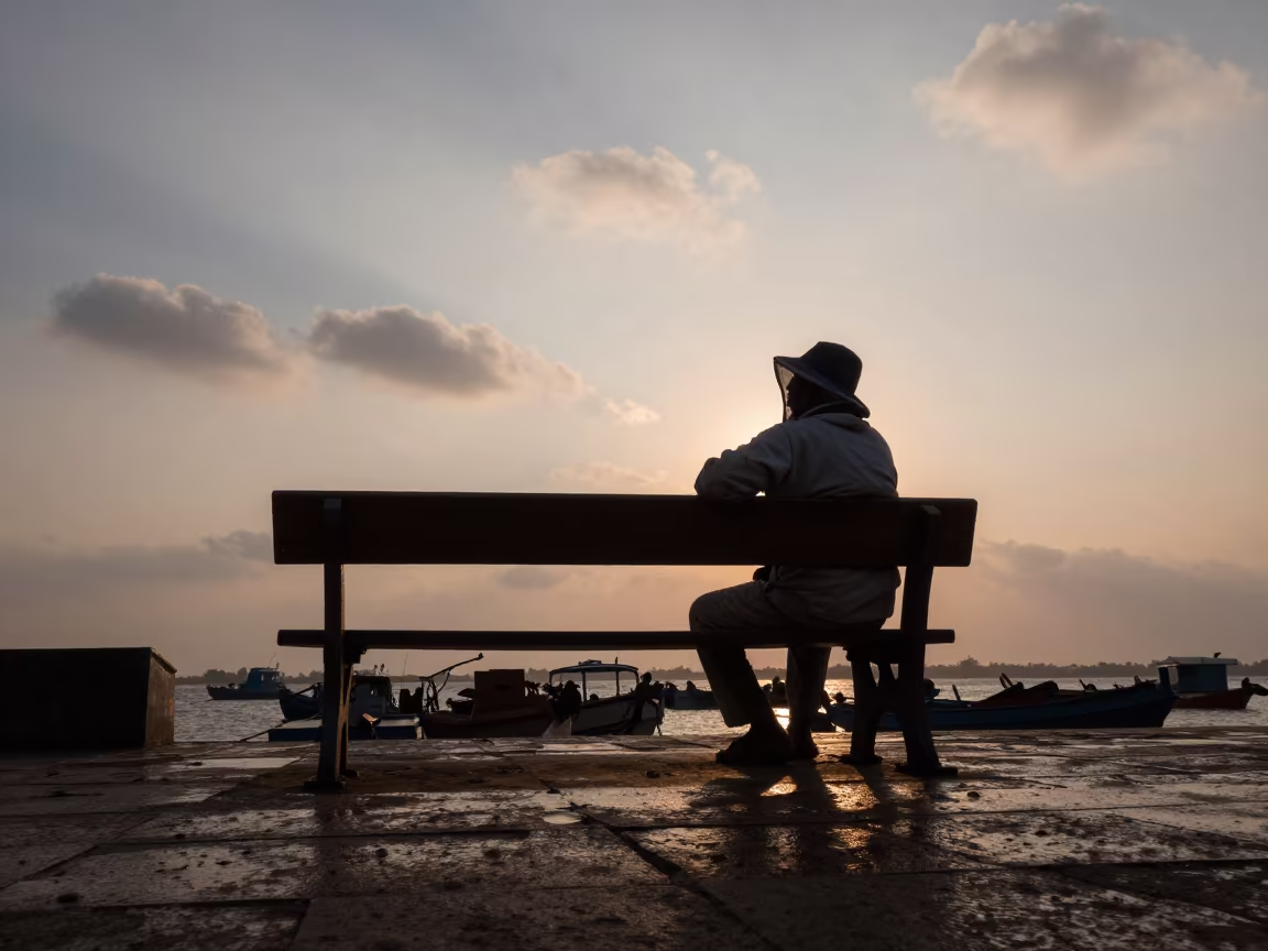 Beekeeper Silhouette at Madurai Quay Sunset in at a harbor quay near Madurai