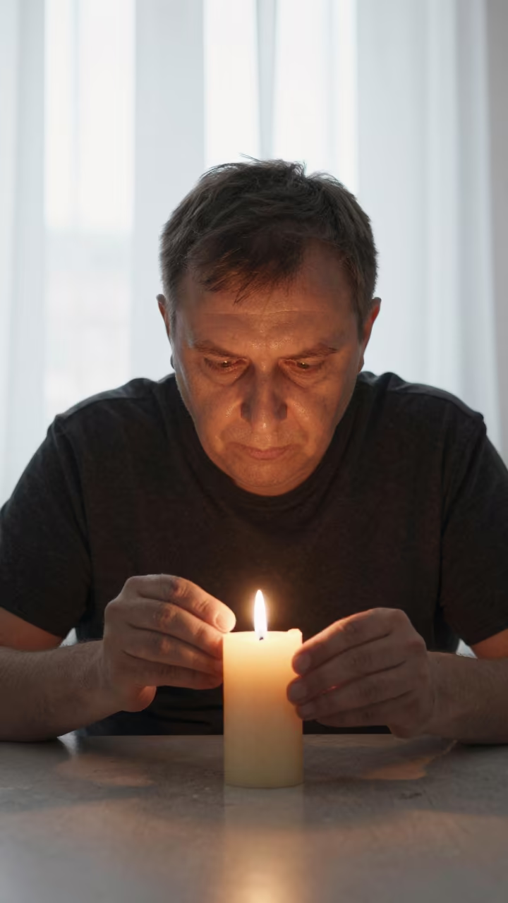 Beeswax Maker in Minsk with Honey-Gold Light in beside a curtain-diffused window in Minsk