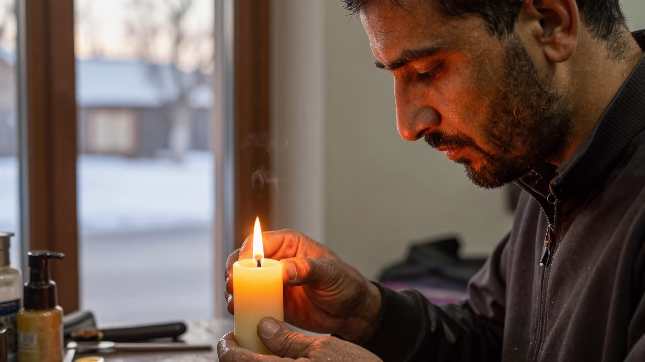 Beeswax Maker in Sheberghan Barbershop Dawn Light in inside a small barber shop in Sheberghan