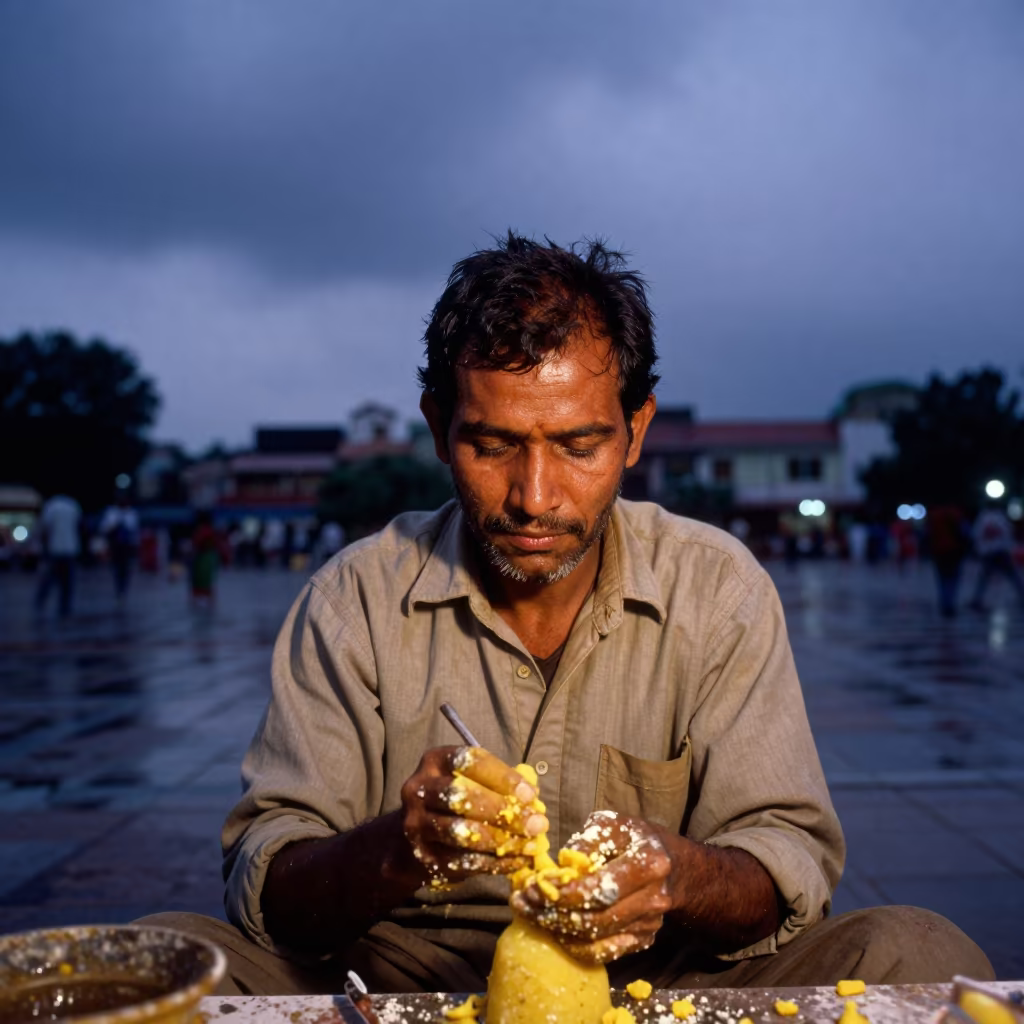 Beeswax Sculptor Portrait in Dibrugarh Blue Hour in at a public square in Dibrugarh