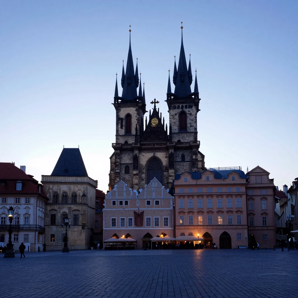 Before Dawn at Sunrise Light in Prague in in Prague, Czech Republic