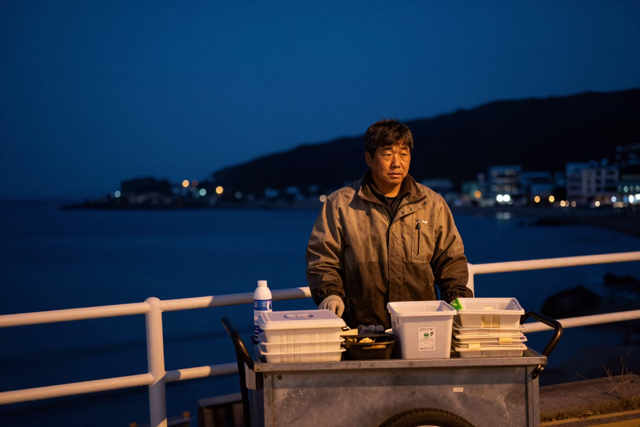 Before Dawn in Busan at The Still Hours Before Dawn Light in in Busan, South Korea