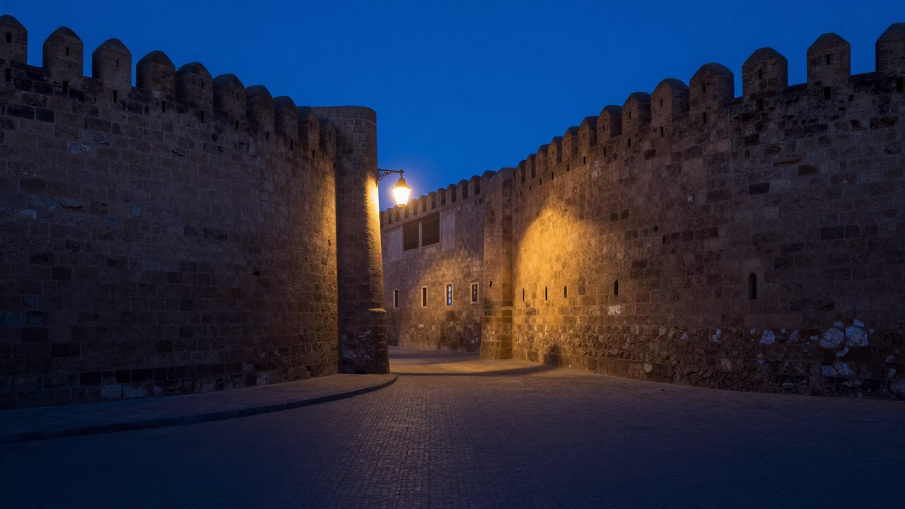Before Dawn in Fez at The Still Hours Before Dawn Light in in Fez, Morocco