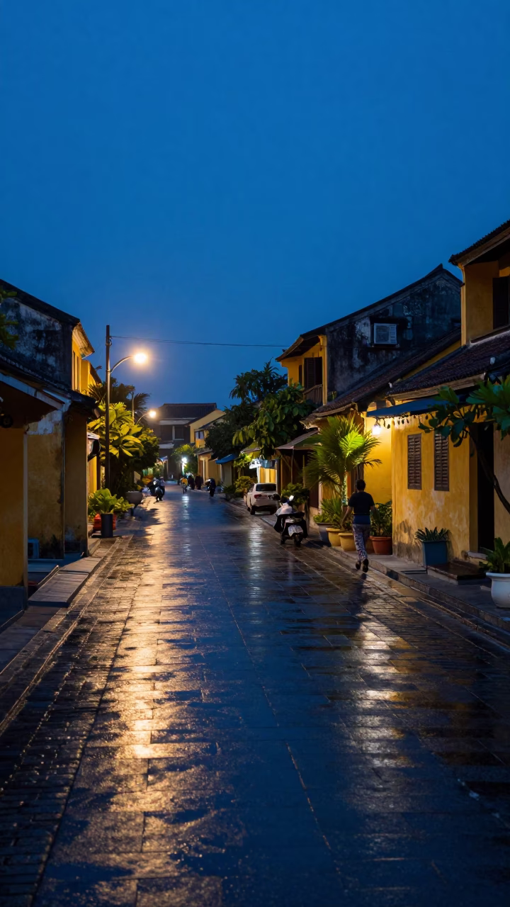 Before Dawn in Hoi An at The Still Hours Before Dawn Light in in Hoi An, Vietnam