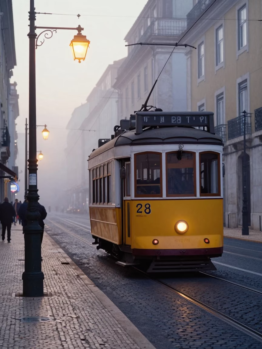 Before Dawn in Lisbon at Sunrise Light in in Lisbon, Portugal