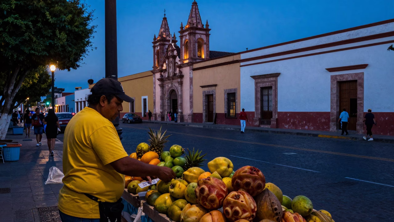 Before Dawn in Merida at The Still Hours Before Dawn Light in in Merida, Mexico