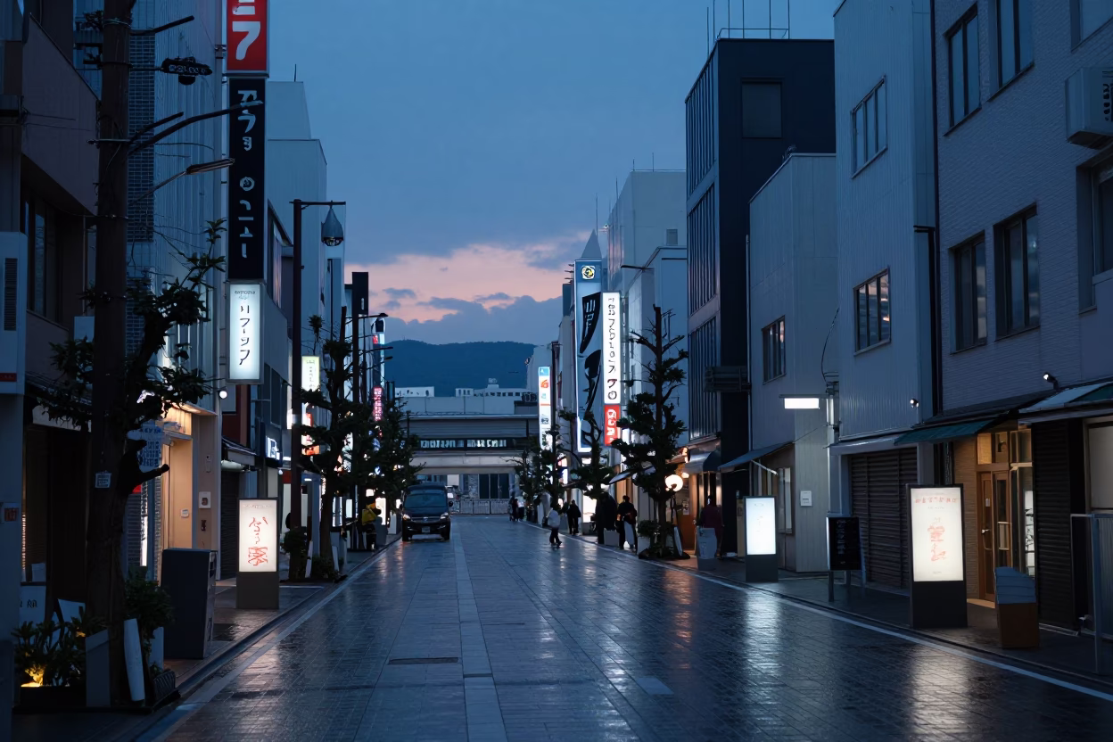 Before Dawn in Osaka at The Still Hours Before Dawn Light in in Osaka, Japan