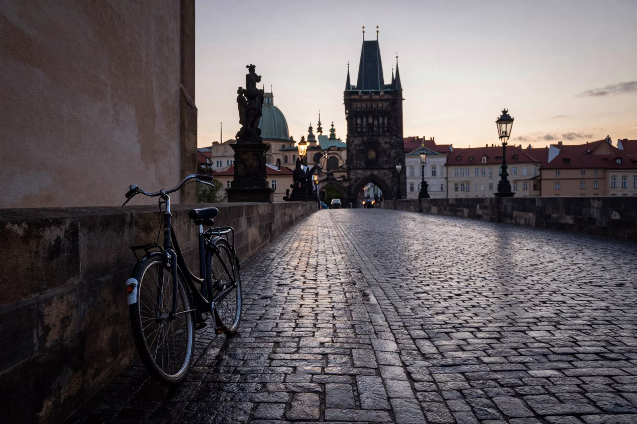 Before Dawn in Prague at The Still Hours Before Dawn Light in in Prague, Czech Republic