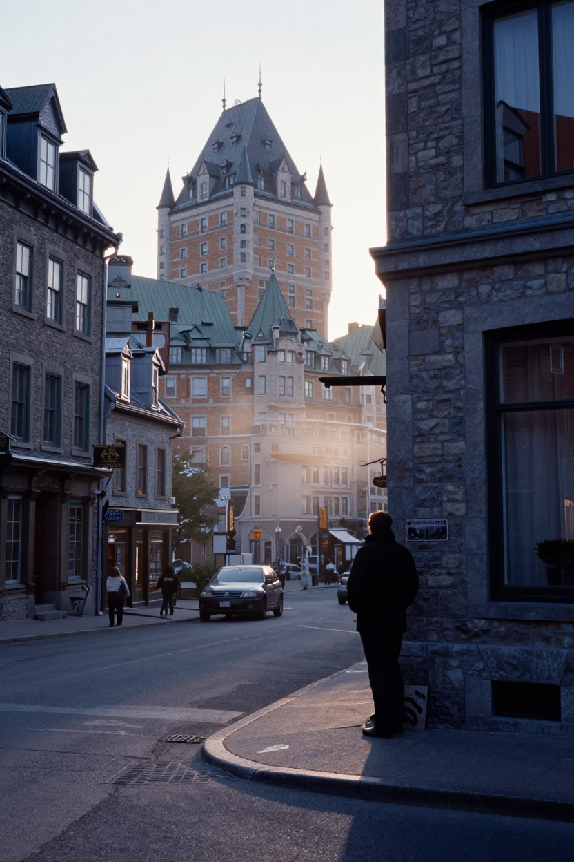 Before Dawn in Quebec City at Sunrise Light in in Quebec City, Quebec, Canada