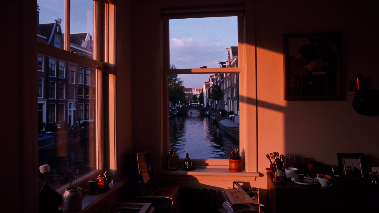 Before Dusk in Amsterdam at Copper-toned Light Before Dusk in in Amsterdam, Netherlands