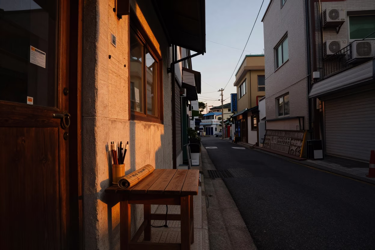 Before Dusk in Busan at Copper-toned Light Before Dusk in in Busan, South Korea