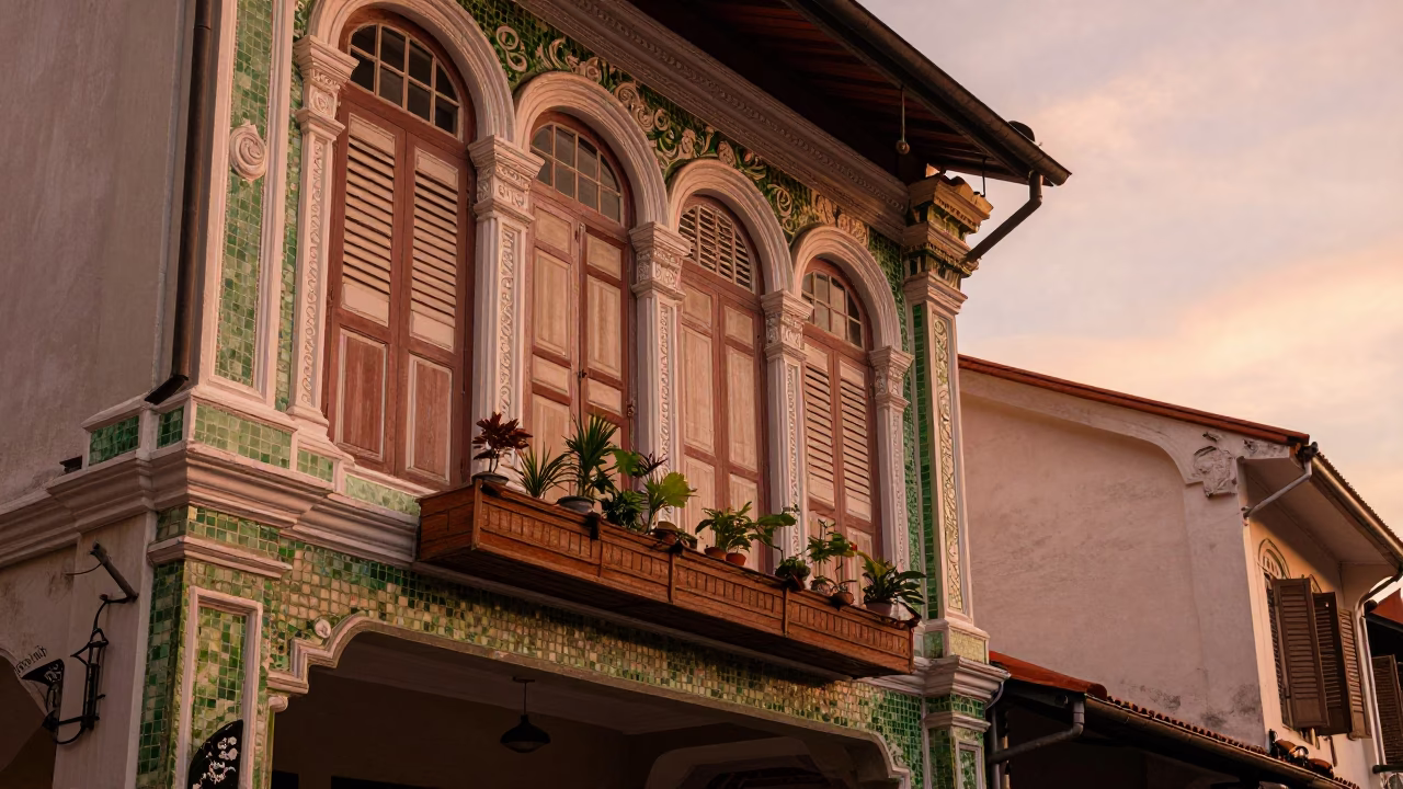 Before Dusk in George Town at Copper-toned Light Before Dusk in in George Town, Malaysia