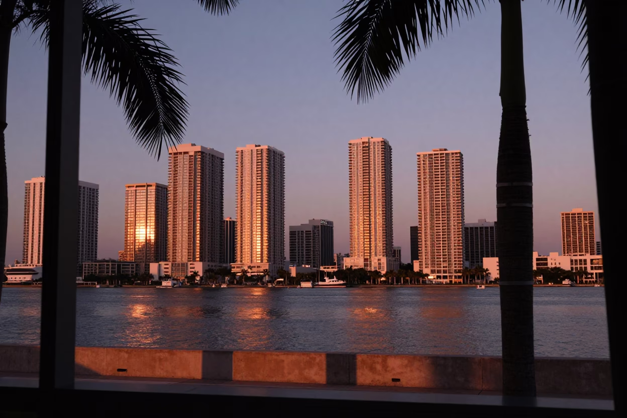 Before Dusk in Miami at Copper-toned Light Before Dusk in in Miami, Florida, United States
