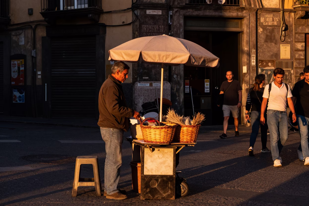 Before Dusk in Naples at Copper-toned Light Before Dusk in in Naples, Italy