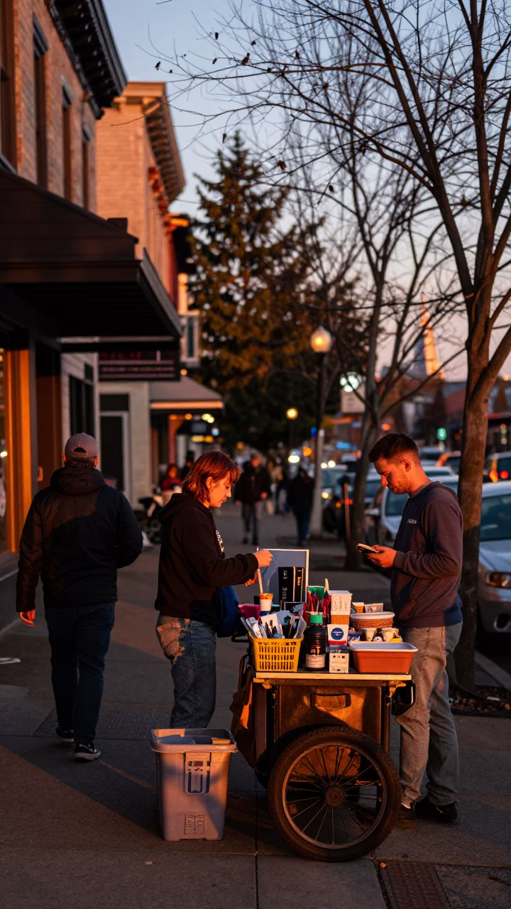 Before Dusk in Portland at Copper-toned Light Before Dusk in in Portland, Oregon, United States